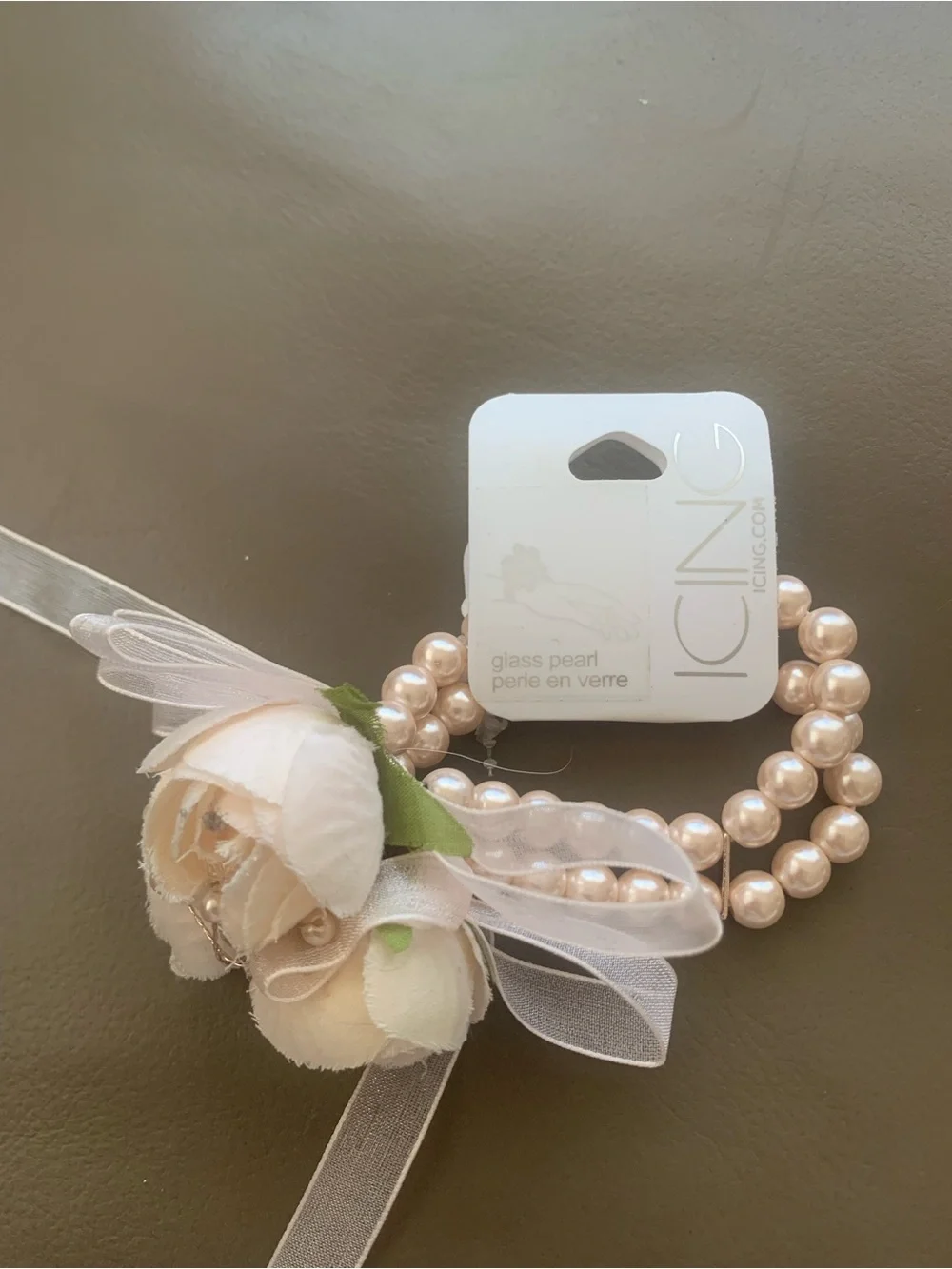 Icing Peach Pearl Floral 🪷 Wrist Bracelet with Ribbon